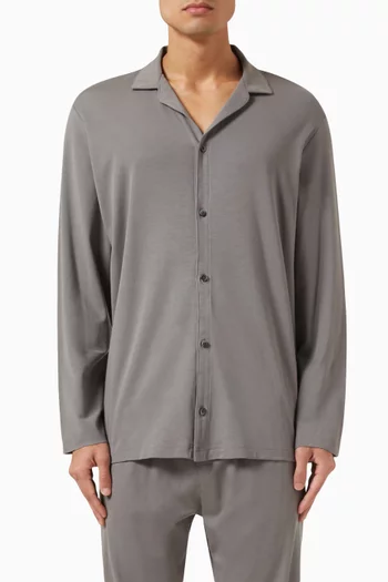CK Black Pyjama Shirt in Supima Cotton Blend Jersey