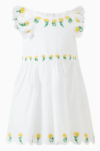 Embroidered Dress in Linen-Cotton