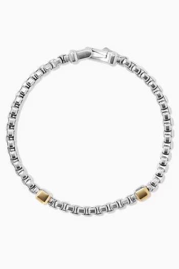 Double Box Chain Bracelet in Sterling Silver & 18kt Yellow Gold, 10.5mm