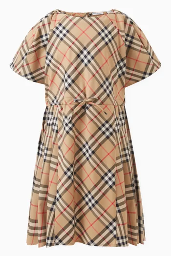 Pleated Check Dress in Stretch Cotton