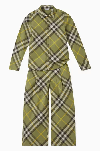 Wide-leg Check Trousers in Cotton