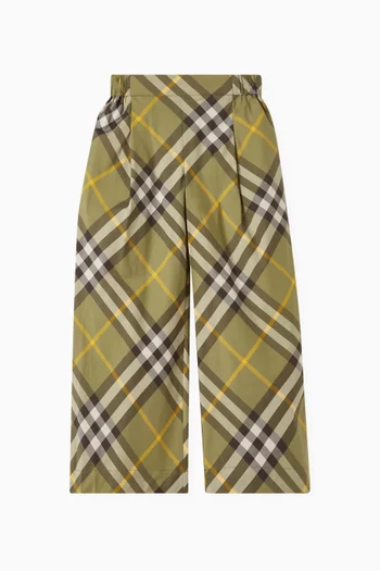 Wide-leg Check Trousers in Cotton