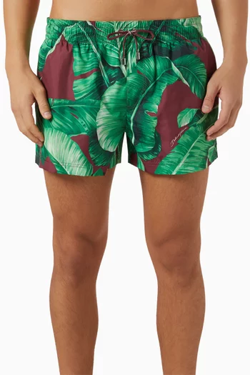 Banana Tree-print Swim Shorts in Nylon