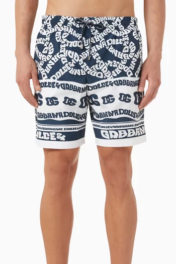 Marina Print Mid-length Swim Shorts in Nylon