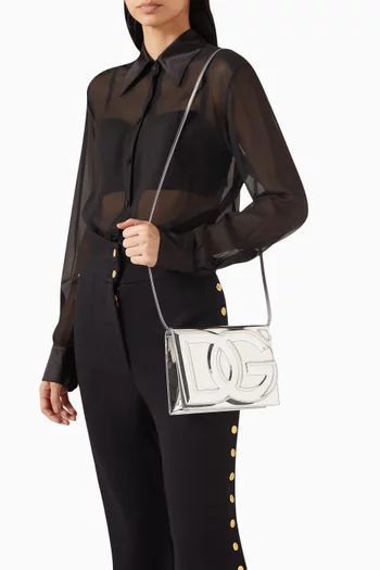 Logo Flap Shoulder Bag in Metallic Calfskin