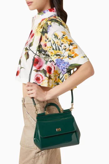 Medium Sicily Top-handle Bag in Patent-leather