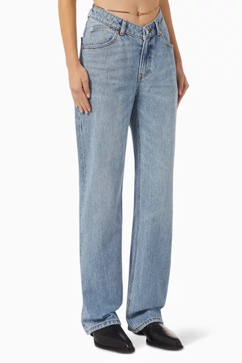 بنطال جينز بسلسلة مزينة بحلية شعار الماركة دينم