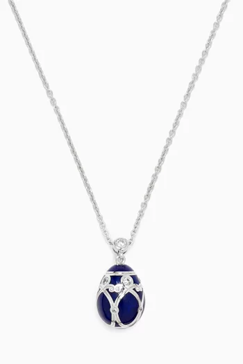Heritage Diamond & Guilloché Egg Necklace in 18kt White Gold