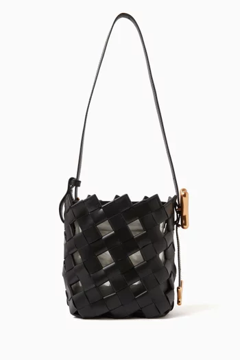 Small YY Bucket Woven Bag in Mix Fabric