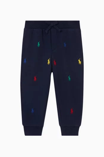 All-over Embroidered Logo Pants in Cotton