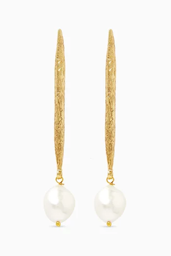 Pearl Chain Drop Earrings in 18kt Gold-plated Bronze