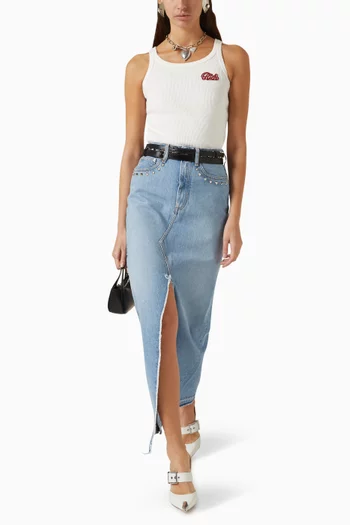 Ribbed Tank Top with Patch in Cotton Jersey