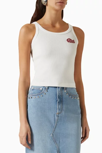 Ribbed Tank Top with Patch in Cotton Jersey