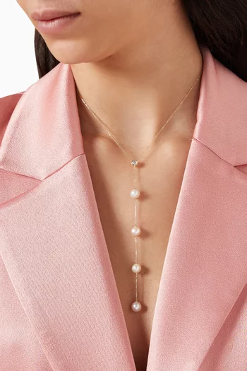 Diamond & Pearl Drizzle Lariat Necklace in 14kt Gold