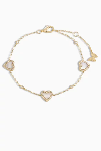 Heart Pavé Mother-of-Pearl Bracelet in 14kt Gold-plated Sterling Silver