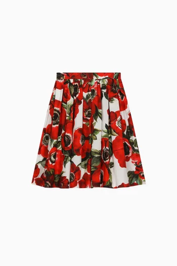 Anemone-print Midi Skirt in Cotton-poplin