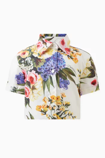 Garden-print Cropped Shirt in Cotton Poplin