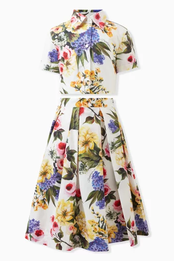 Garden-print Midi Skirt in Cotton-poplin