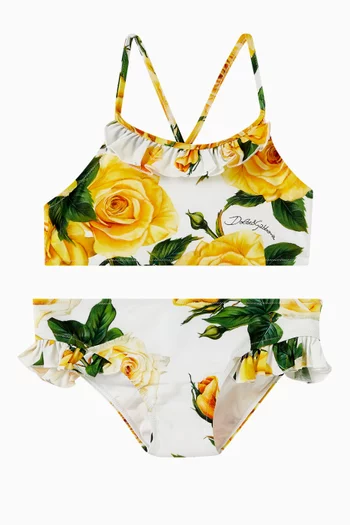 Rose-print Two-piece Swimsuit in Stretch Nylon