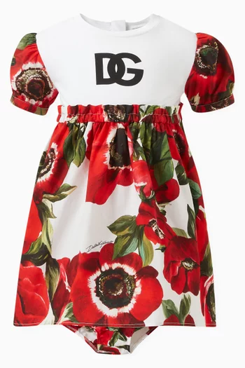Floral-print Dress in Cotton Poplin & Jersey