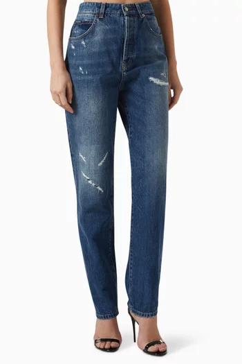 Ripped Mid-rise Straight-fit Jeans