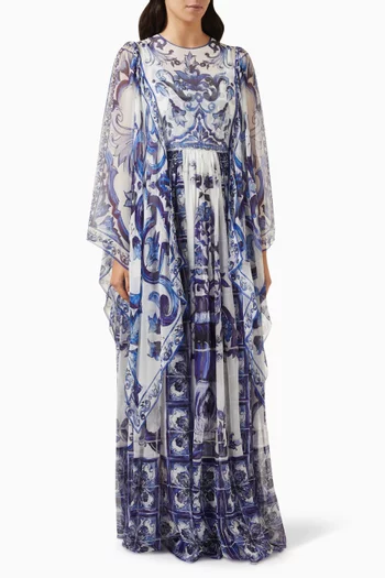 Majolica Print Maxi Dress in Silk Chiffon