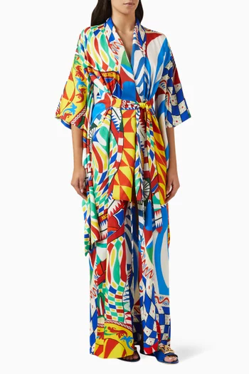 Carreto Print Kimono Robe in Silk Charmeuse