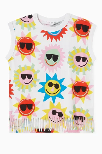 Sun Print Fringed Top in Cotton