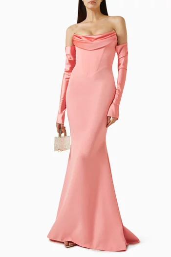Raven Off-Shoulder Gown in Crêpe