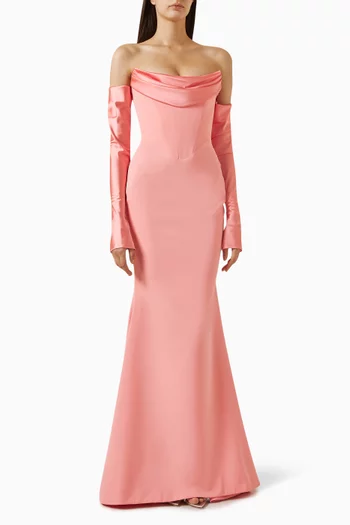 Raven Off-Shoulder Gown in Crêpe