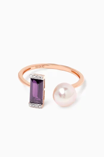 Kiku Sparkle Pearl, Purple Amethyst & Diamond Ring in 18kt Rose Gold