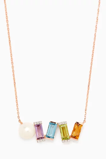 Kiku Sparkle Mixed Gemstone Necklace in 18kt Rose Gold