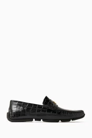 Paklys Driver Shoes in Croc-embossed Leather