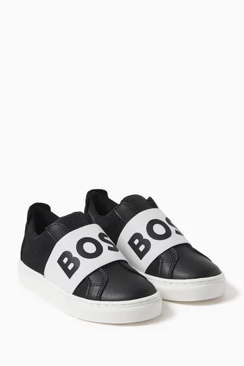 Logo-print Low-top Sneakers in Leather & Canvas