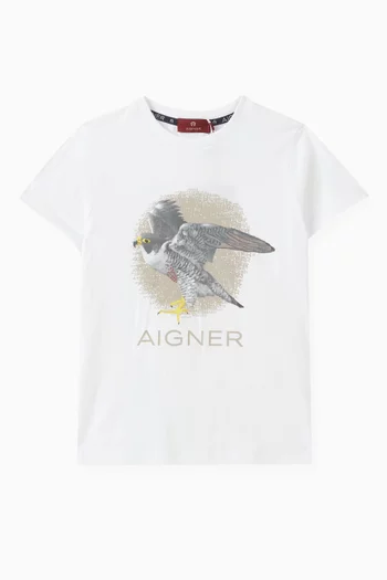 Bird & Logo Print T-shirt in Cotton