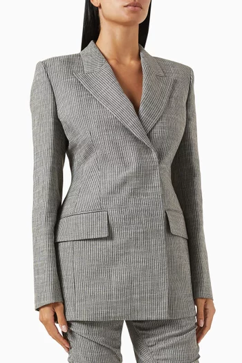Pinstripe Double-breasted Suit Jacket in Linen-blend
