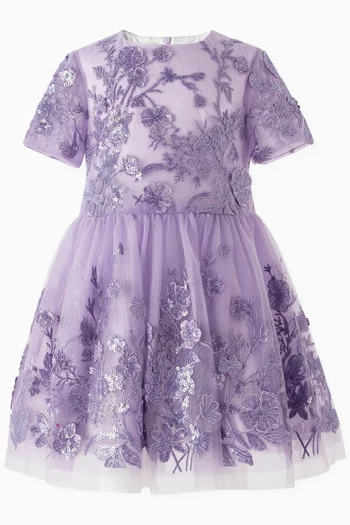 Floral-embroidered Dress in Tulle