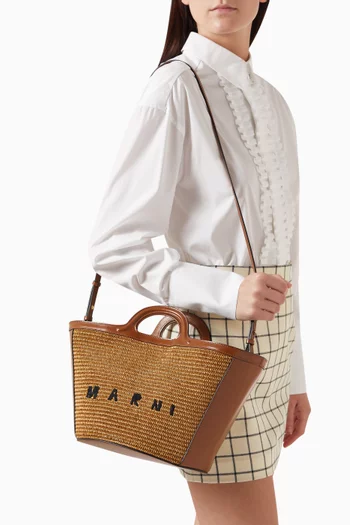 Small Tropicalia Bag in Leather & Raffia-effect