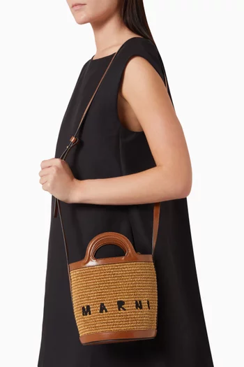 Small Tropicalia Bag in Leather & Raffia-effect