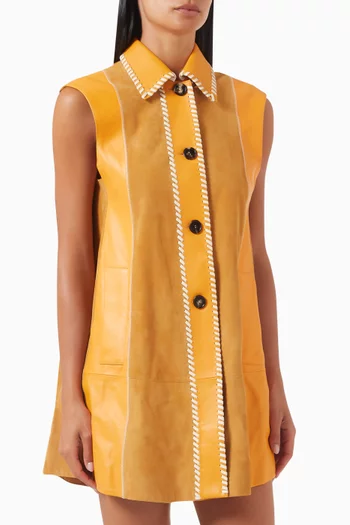 Striped Whipstitch-trim Waistcoat in Leather