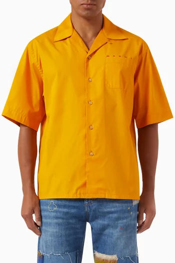 Hidden Logo Bowling Shirt in Cotton Poplin