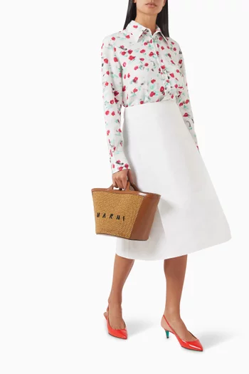Box Pleat Flared Midi Skirt in Cotton