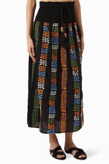 Embroidered Midi Skirt in Cotton-blend