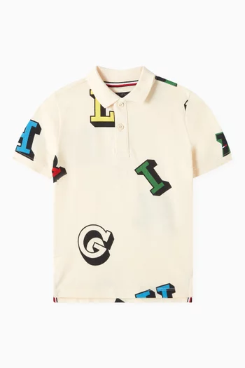 All-over logo Polo Shirt in Cotton-pique