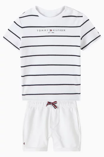 Stripe T-shirt & Shorts Set in Cotton-stretch