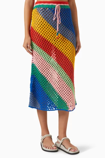 Diagonal Stripes Midi Skirt in Crochet Knit