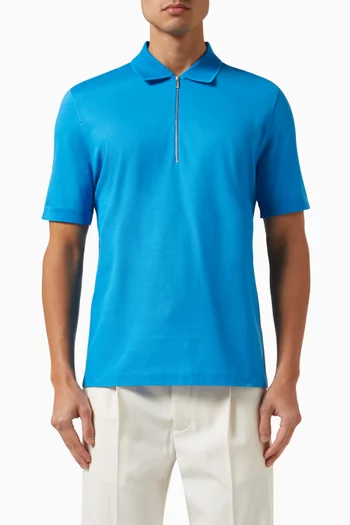 Zip-up Polo Shirt in Cotton Piqué