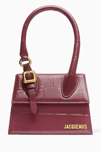 Le Chiquito Moyen Boucle Bag in Croc-embossed Leather