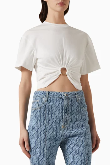 Gathered Cropped T-shirt in Cotton