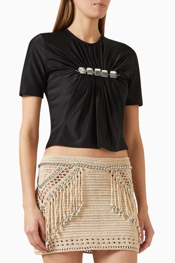 Embellished Draped Top in Viscose